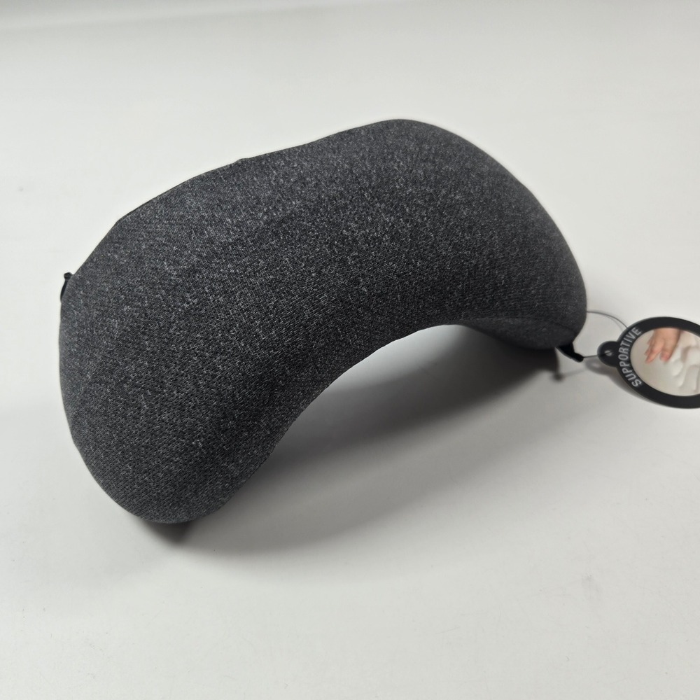 Brookstone Travel Neck Pillow Gray Memory Foam‎ Supportive Luggage Strap NEW
